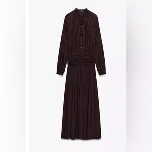Zara Dark Brown Long Sleeve Ruched Dress